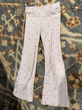 H&M Light Pink Ribbed Flared Leggings with Tiny Floral Dots